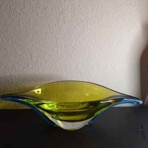 EXQUISITE William B Scott 15" Green/Blue Bent Leaf Decorative Bowl